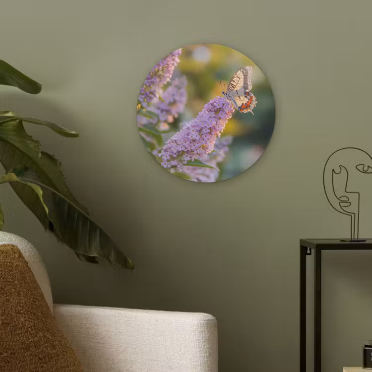 Sierlijke - Vlinder - Paarse - Bloemen Akoestische PET Vilt - Rond klein -sfeer2