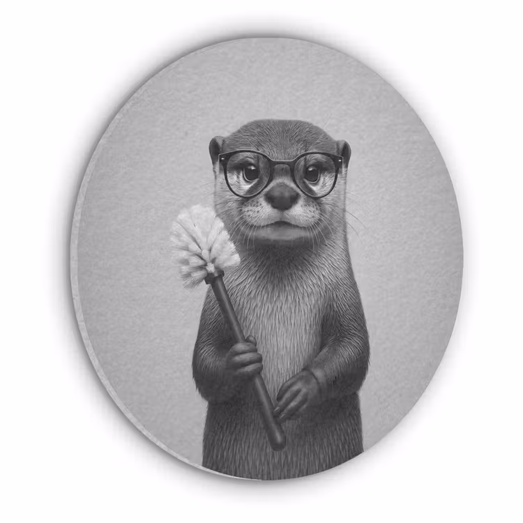Otter - Wc-borstel - Bril - Zwart - Wit Akoestische PET Vilt - Rond klein -3d