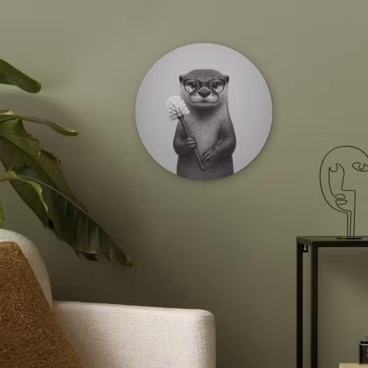 Otter - Wc-borstel - Bril - Zwart - Wit Akoestische PET Vilt - Rond klein -sfeer2