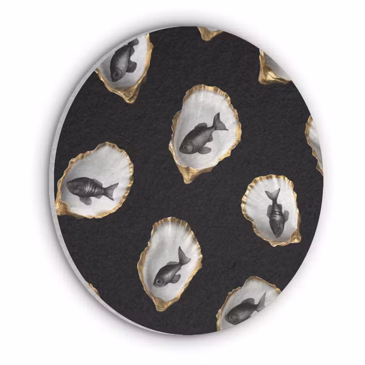Oesters - Zwart - Vissen - Goud Akoestische PET Vilt - Rond klein -3d