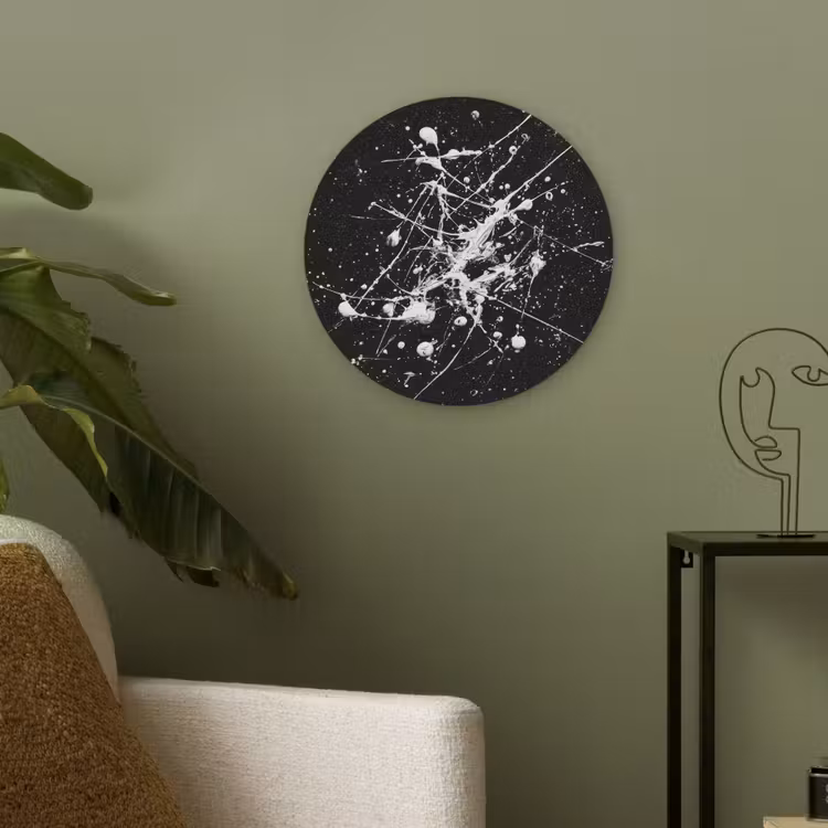 Verfspatten - Wit - Abstract - Explosie Akoestische PET Vilt - Rond klein -sfeer2
