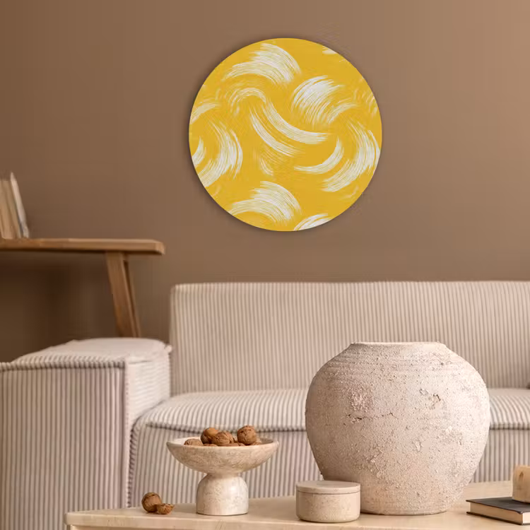 Verfstreken - Abstract - Dynamisch - Geel Akoestische PET Vilt - Rond klein 838 -sfeer1