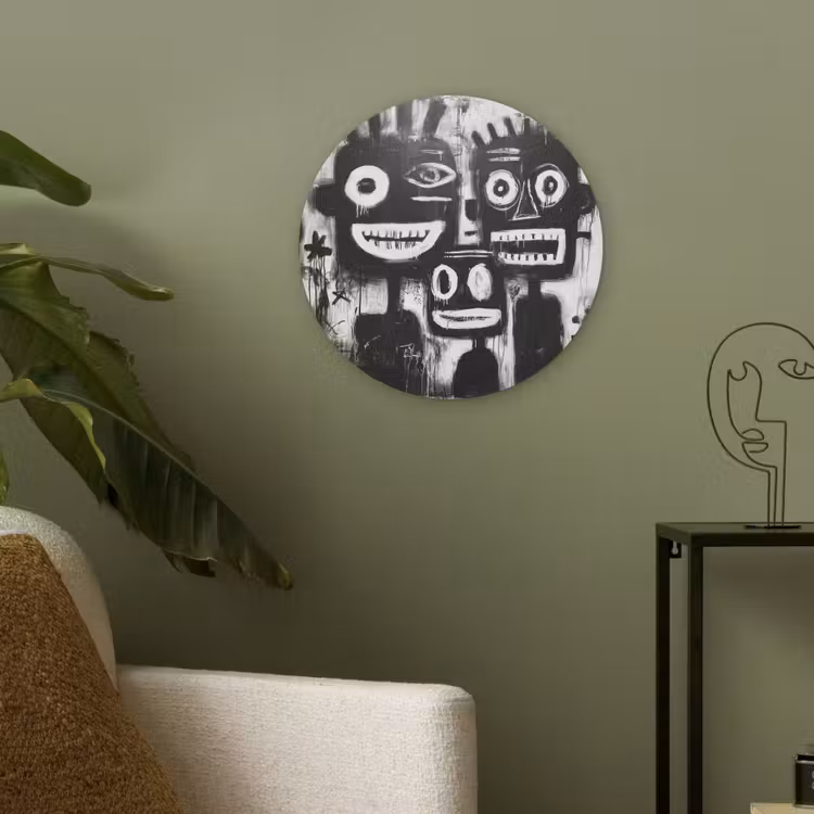 Schilderij - Figuren - Zwart - Abstract Akoestische PET Vilt - Rond klein -sfeer2
