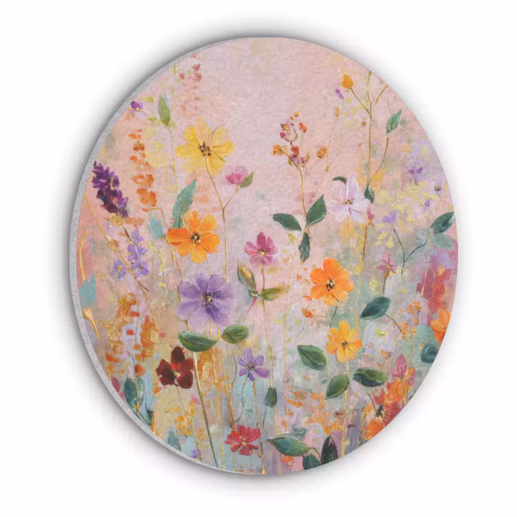 Schilderij - Bloemen - Abstract - Kleurrijk Akoestische PET Vilt - Rond klein -3d