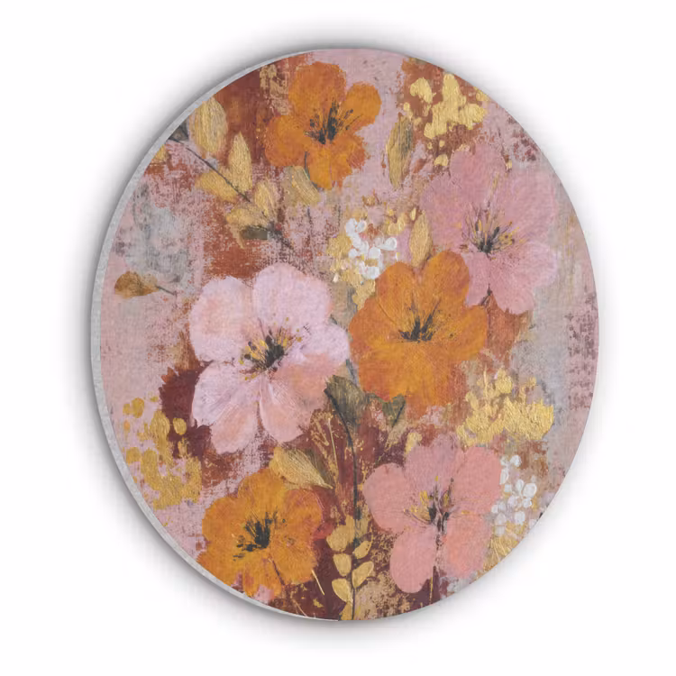 Schilderij - Bloemen - Rustiek - Roze Akoestische PET Vilt - Rond klein -3d