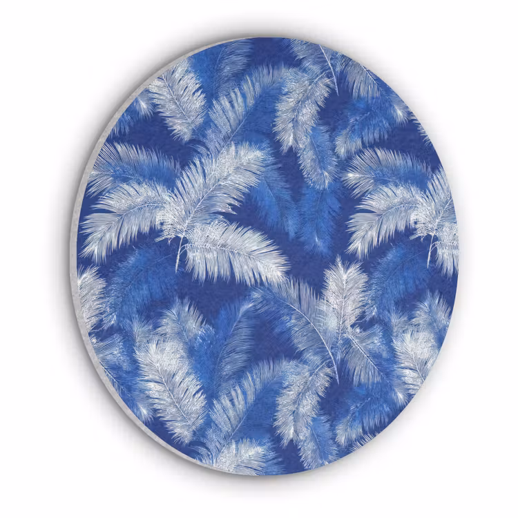 Palmblad - Patroon - Blauw Akoestische PET Vilt - Rond klein 838 -3d