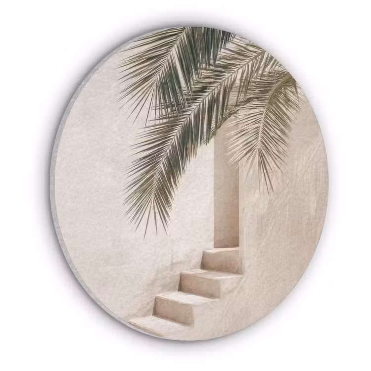 Palmboom - Schaduw - Trap - Beige Akoestische PET Vilt - Rond klein -3d