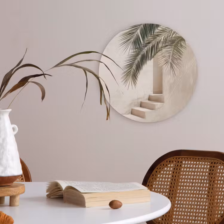 Palmboom - Schaduw - Trap - Beige Akoestische PET Vilt - Rond klein -sfeer3