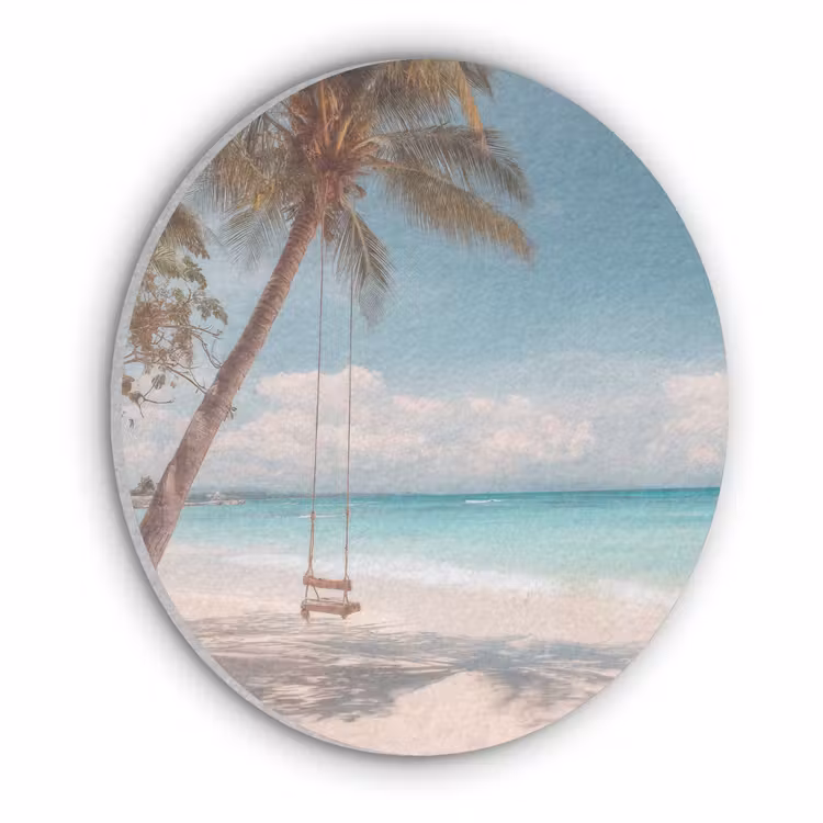 Palmboom - Schommel - Strand - Lucht Akoestische PET Vilt - Rond klein -3d