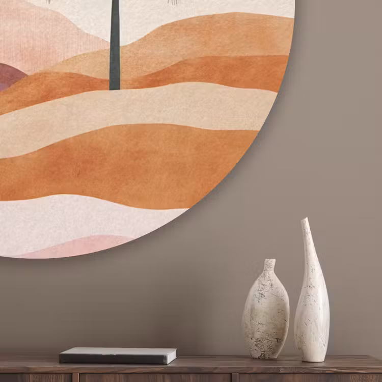 Palmbomen - Abstract - Zon - Heuvels Akoestische PET Vilt - Rond klein -sfeer5_closeup