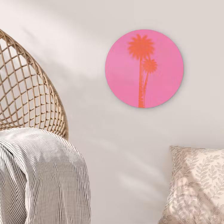 Palmbomen - Modern - Roze Akoestische PET Vilt - Rond klein -sfeer4