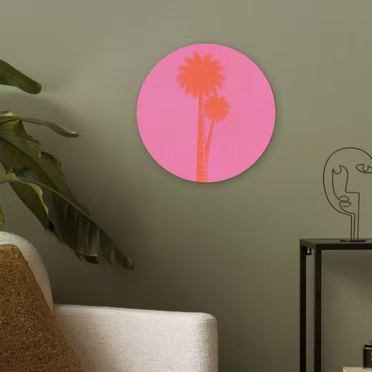 Palmbomen - Modern - Roze Akoestische PET Vilt - Rond klein -sfeer2