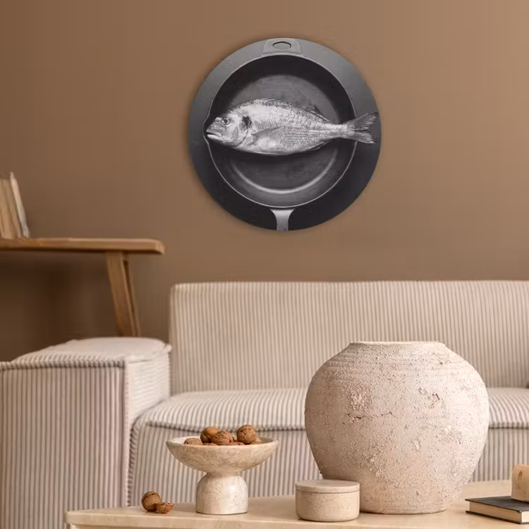 Pan - Vis - Zwart - Wit Akoestische PET Vilt - Rond klein -sfeer1
