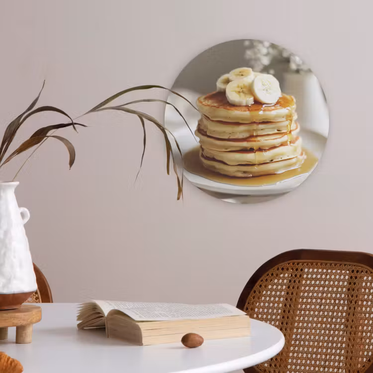 Pannenkoeken - Banaan - Siroop - Wit - Beige Akoestische PET Vilt - Rond klein -sfeer3