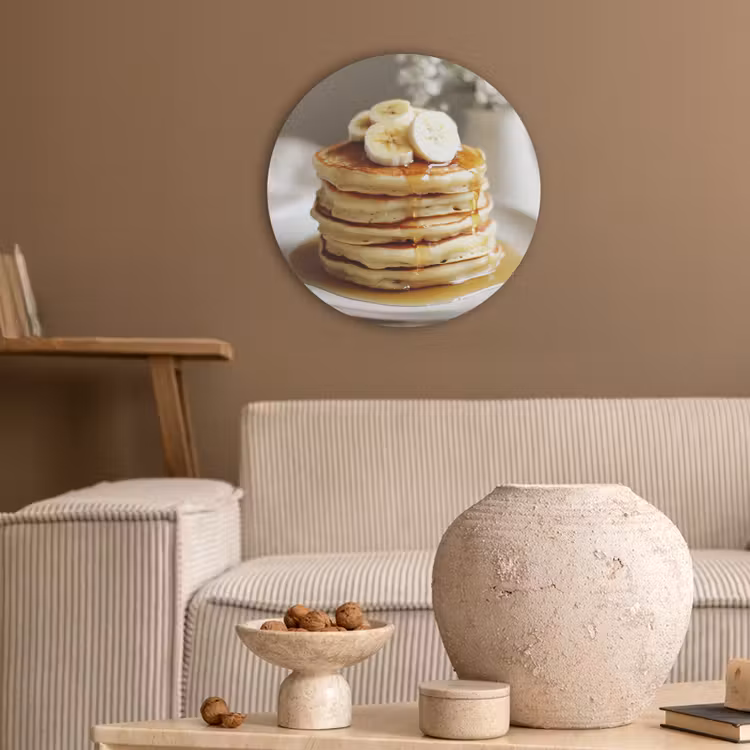 Pannenkoeken - Banaan - Siroop - Wit - Beige Akoestische PET Vilt - Rond klein -sfeer1