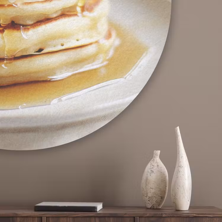 Pannenkoeken - Banaan - Siroop - Wit - Beige Akoestische PET Vilt - Rond klein -sfeer5_closeup