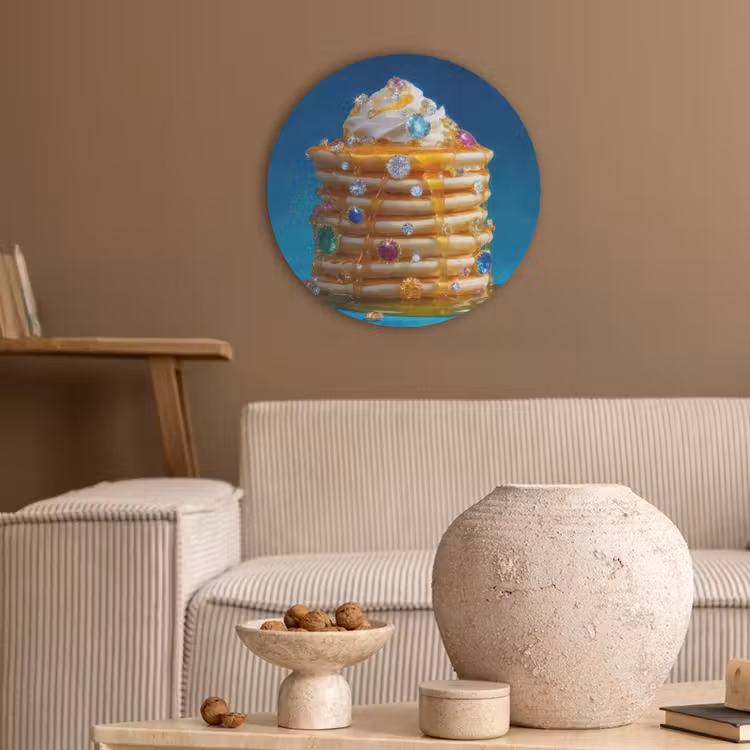Pannenkoeken - Steentjes - Glitter - Slagroom Akoestische PET Vilt - Rond klein -sfeer1