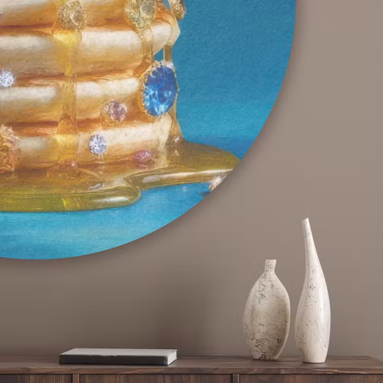 Pannenkoeken - Steentjes - Glitter - Slagroom Akoestische PET Vilt - Rond klein -sfeer5_closeup