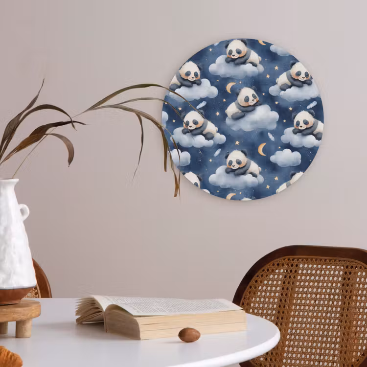 Panda's - Slapen - Blauw Akoestische PET Vilt - Rond klein 838 -sfeer3