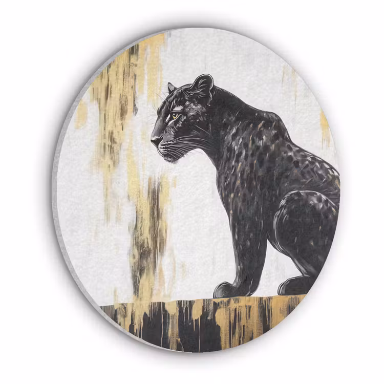 Panter - Zwart - Abstract - Goud Akoestische PET Vilt - Rond klein -3d