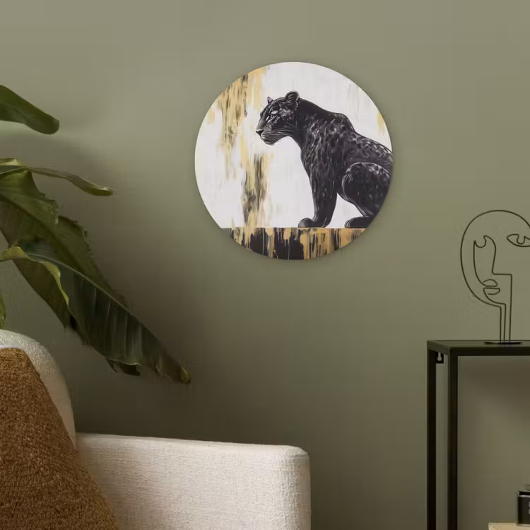 Panter - Zwart - Abstract - Goud Akoestische PET Vilt - Rond klein -sfeer2