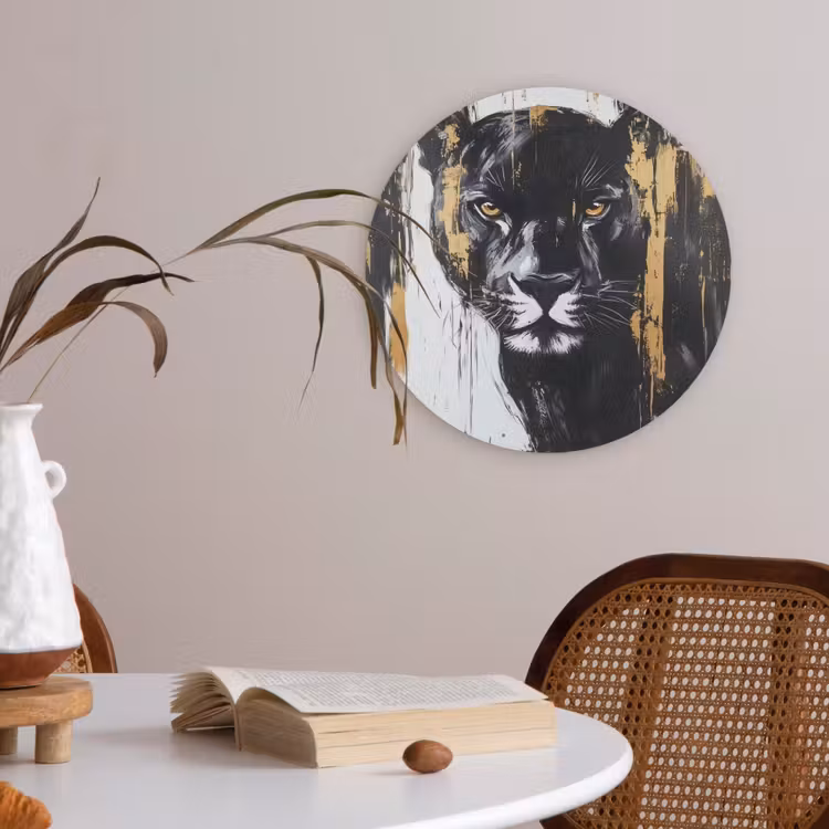 Panter - Zwart - Abstract - Verfstreken Akoestische PET Vilt - Rond klein -sfeer3