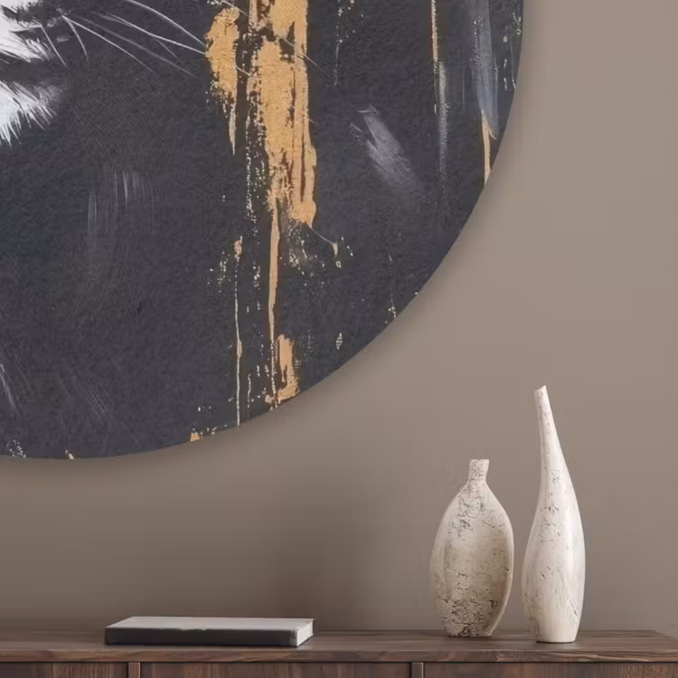 Panter - Zwart - Abstract - Verfstreken Akoestische PET Vilt - Rond klein -sfeer5_closeup
