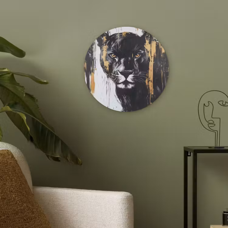 Panter - Zwart - Abstract - Verfstreken Akoestische PET Vilt - Rond klein -sfeer2