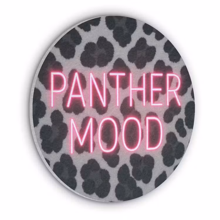 Panterprint - Zwart - Neonletters - Roze Akoestische PET Vilt - Rond klein -3d