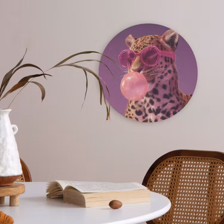 Panter - Zonnebril - Kauwgombel - Roze Akoestische PET Vilt - Rond klein -sfeer3