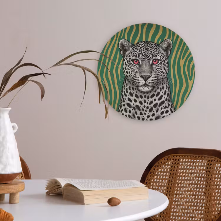 Panter - Zebrapatroon - Groen Akoestische PET Vilt - Rond klein -sfeer3