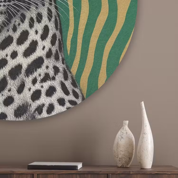 Panter - Zebrapatroon - Groen Akoestische PET Vilt - Rond klein -sfeer5_closeup