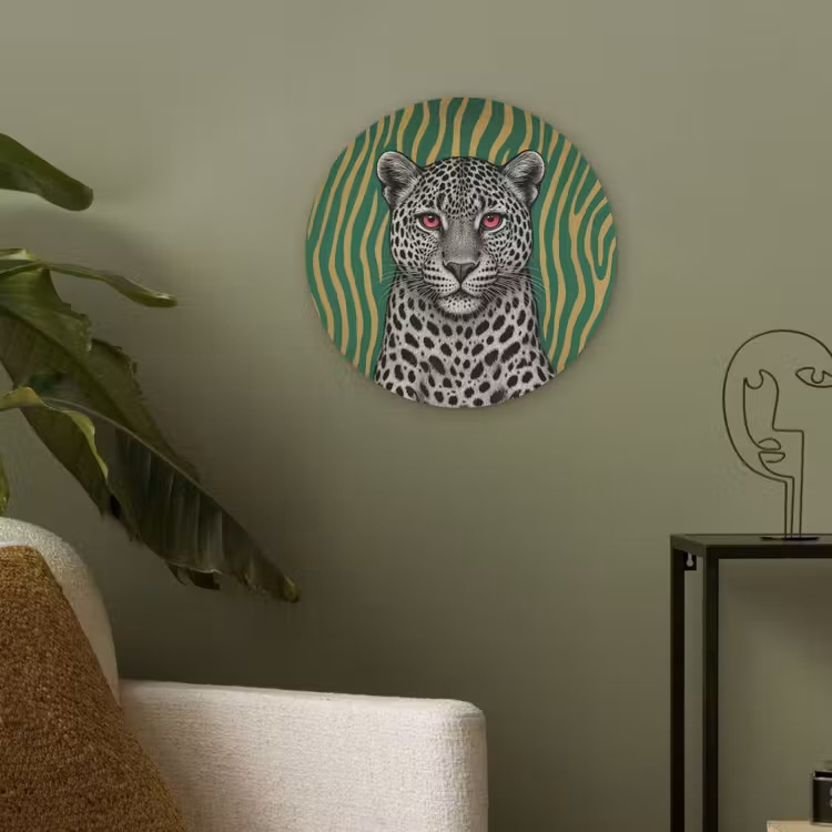 Panter - Zebrapatroon - Groen Akoestische PET Vilt - Rond klein -sfeer2