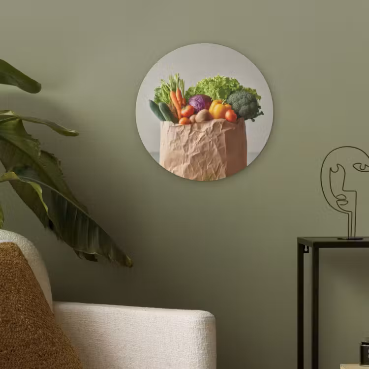 Papieren - Boodschappen - Groente - Kleurrijk Akoestische PET Vilt - Rond klein -sfeer2
