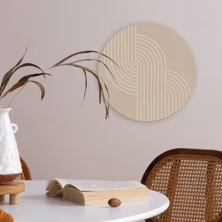Parallelle lijnen - Lichte textuur - Beige Akoestische PET Vilt - Rond klein -sfeer3