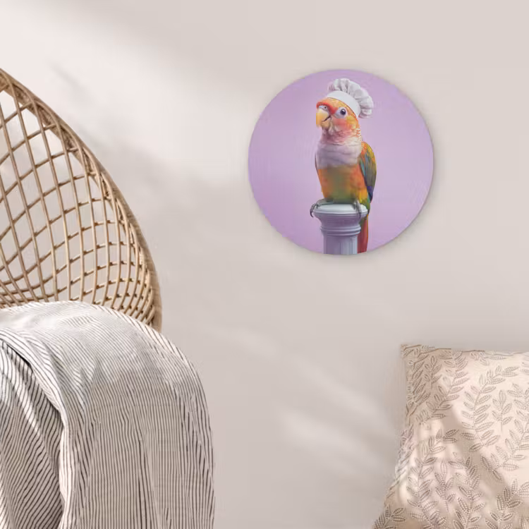 Papegaai - Koksmuts - Pilaar - Vogel Akoestische PET Vilt - Rond klein -sfeer4