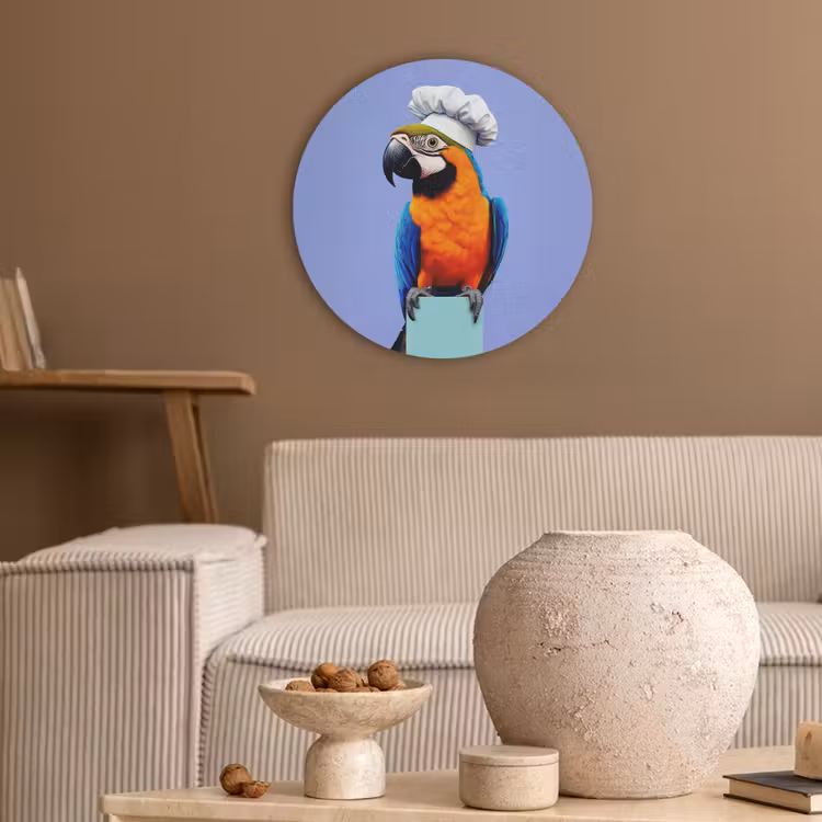 Papegaai - Koksmuts - Vogel - Leuk Akoestische PET Vilt - Rond klein -sfeer1