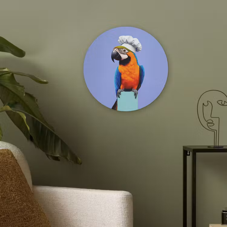 Papegaai - Koksmuts - Vogel - Leuk Akoestische PET Vilt - Rond klein -sfeer2