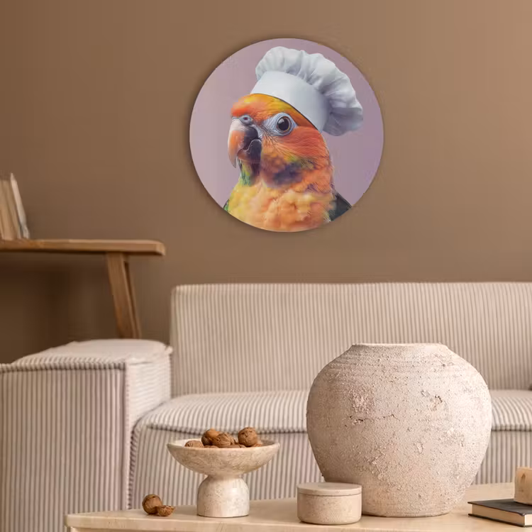 Papegaai - Koksmuts - Nieuwsgierig - Vogel Akoestische PET Vilt - Rond klein -sfeer1