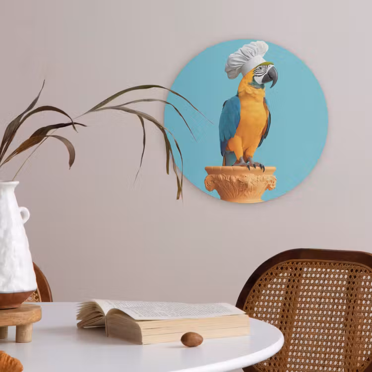 Papegaai - Koksmuts - Grappig - Vogel Akoestische PET Vilt - Rond klein -sfeer3