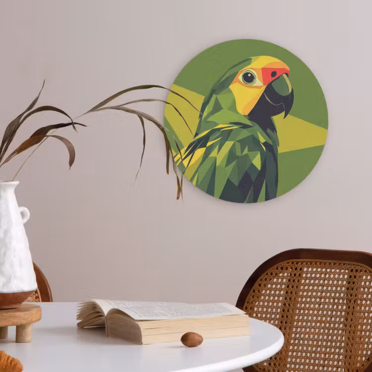 Papegaai - Groen - Snavel - Abstract Akoestische PET Vilt - Rond klein -sfeer3
