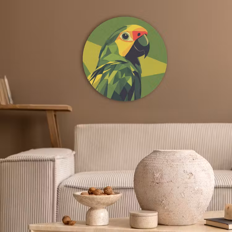 Papegaai - Groen - Snavel - Abstract Akoestische PET Vilt - Rond klein -sfeer1