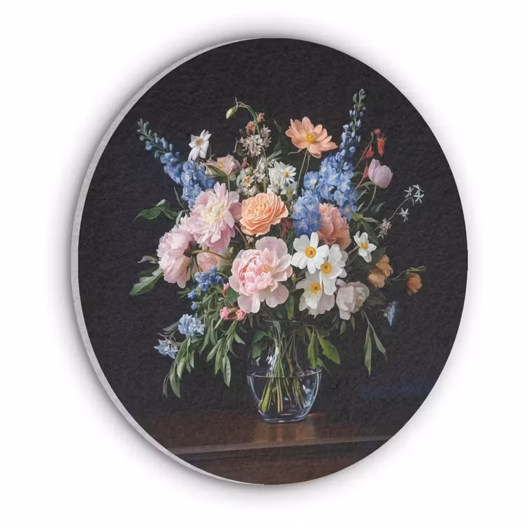 Pastel - Bloemen - Glazen - Vaas Akoestische PET Vilt - Rond klein -3d