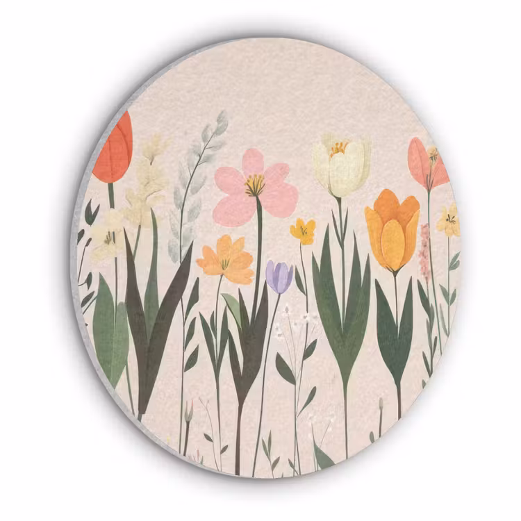 Pasteltinten - Bloemen - Illustratie Akoestische PET Vilt - Rond klein -3d