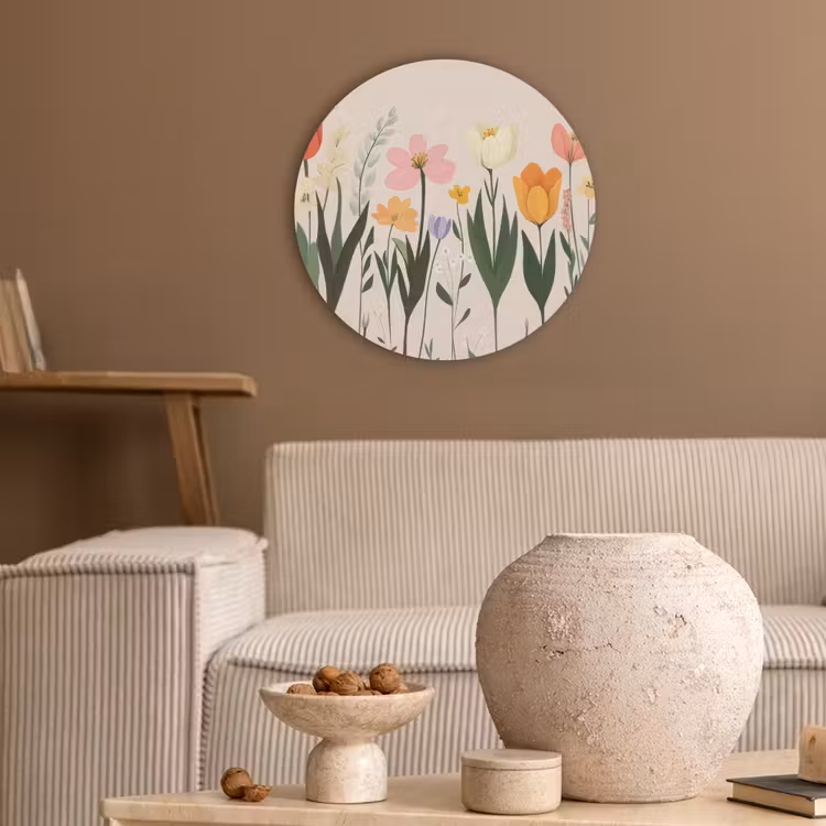 Pasteltinten - Bloemen - Illustratie Akoestische PET Vilt - Rond klein -sfeer1