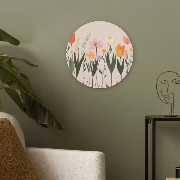 Pasteltinten - Bloemen - Illustratie Akoestische PET Vilt - Rond klein -sfeer2