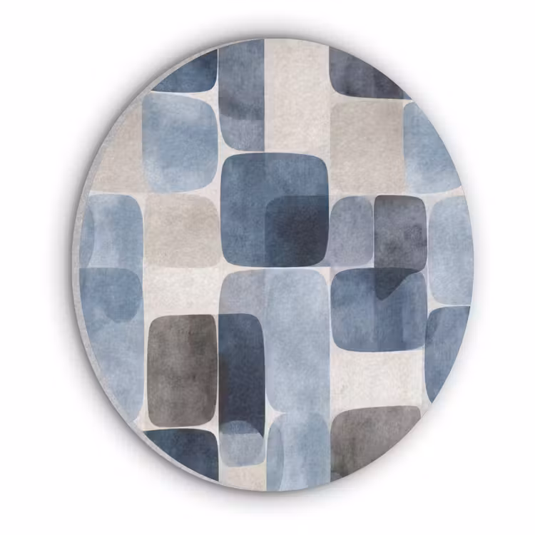 Patroon - Blauw - Vierkanten Akoestische PET Vilt - Rond klein -3d