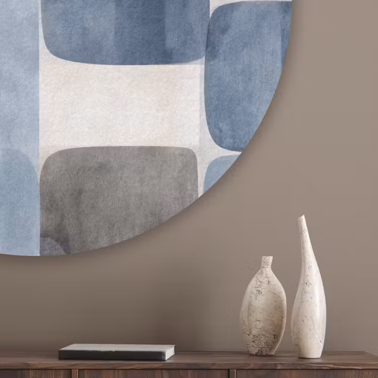 Patroon - Blauw - Vierkanten Akoestische PET Vilt - Rond klein -sfeer5_closeup
