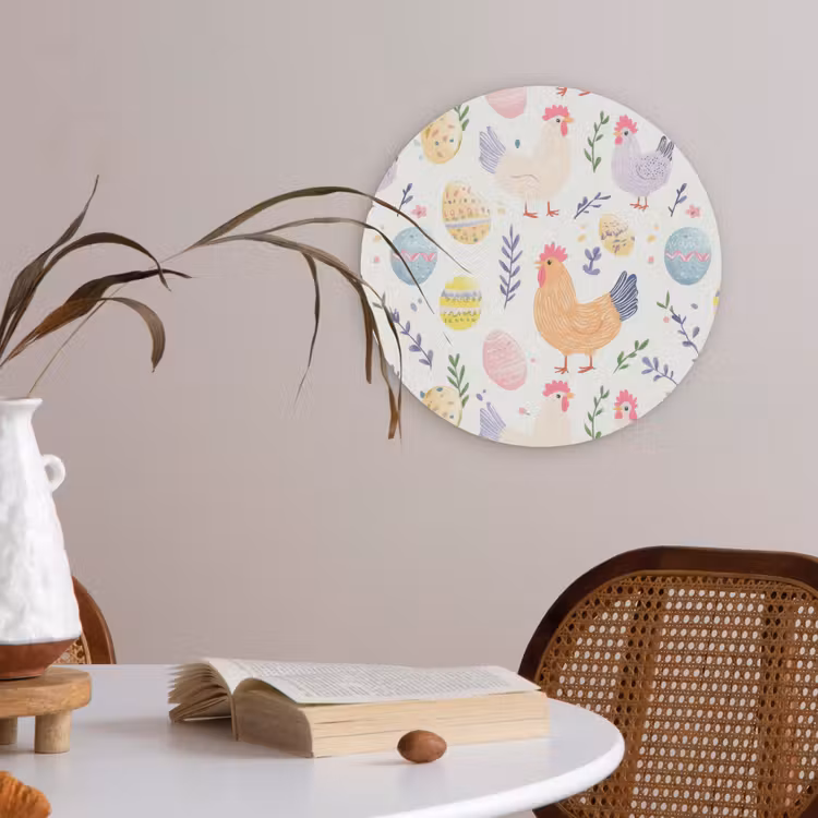 Patroon - Kip - Paaseieren Akoestische PET Vilt - Rond klein -sfeer3