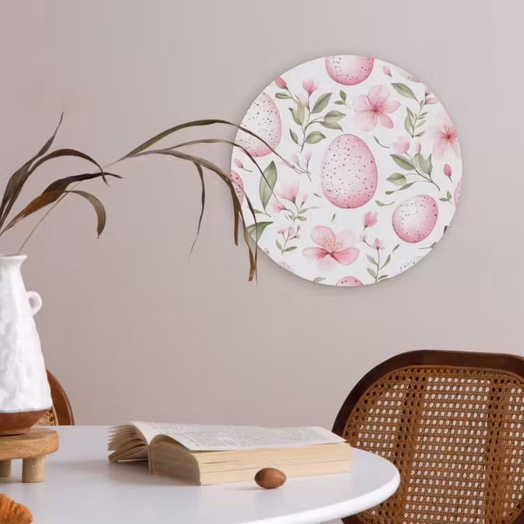 Patroon - Eieren - Roze - Pasen Akoestische PET Vilt - Rond klein -sfeer3